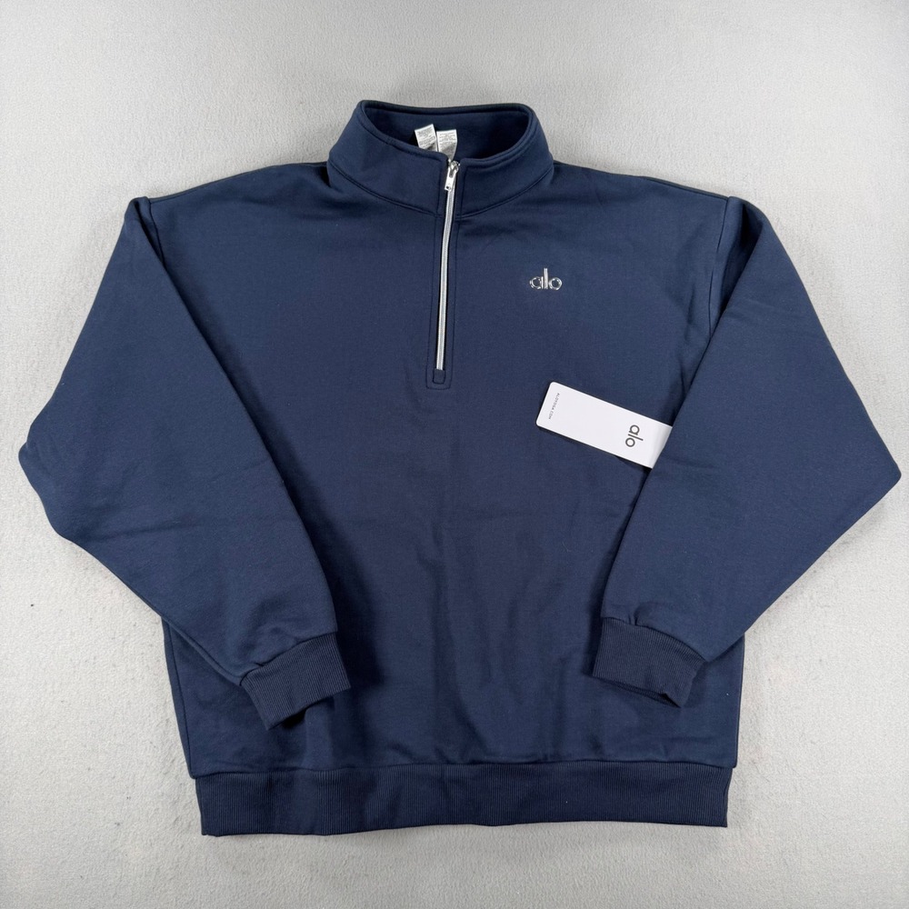 Alo Yoga Accolade 1/4 Zip Pullover Navy Blue Mens Large Fleece Sweatshirt NEW